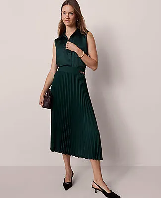 Ann Taylor Petite Horsebit Pleated Midi Skirt sold by Ann Taylor product image thumbnail 2