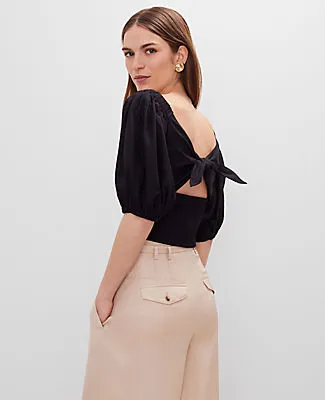 Ann Taylor Linen Blend Knotted Tie Back Blouse sold by Ann Taylor product image thumbnail 3