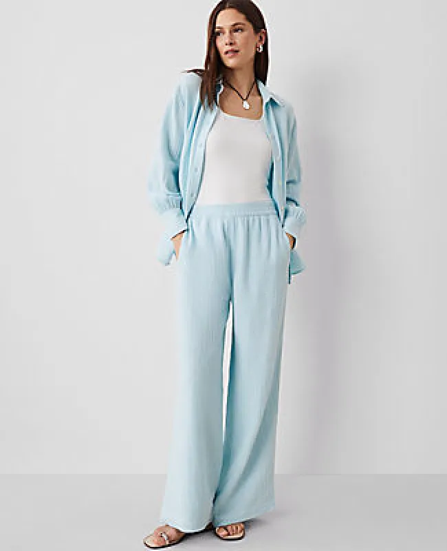 Ann Taylor The Pull-On Wide-Leg Pant in Triple Cloth sold by Ann Taylor