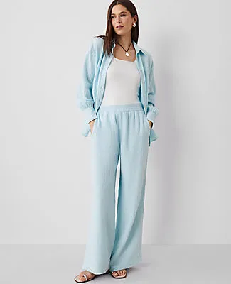 Ann Taylor The Pull-On Wide-Leg Pant in Triple Cloth sold by Ann Taylor