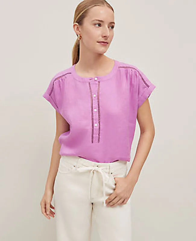 Ann Taylor Linen Cutout Framed Popover Top sold by Ann Taylor