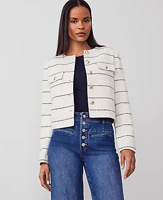 Ann Taylor Petite Striped Tweed Crew Neck Jacket sold by Ann Taylor product image thumbnail 2