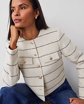 Ann Taylor Petite Striped Tweed Crew Neck Jacket sold by Ann Taylor product image thumbnail 4