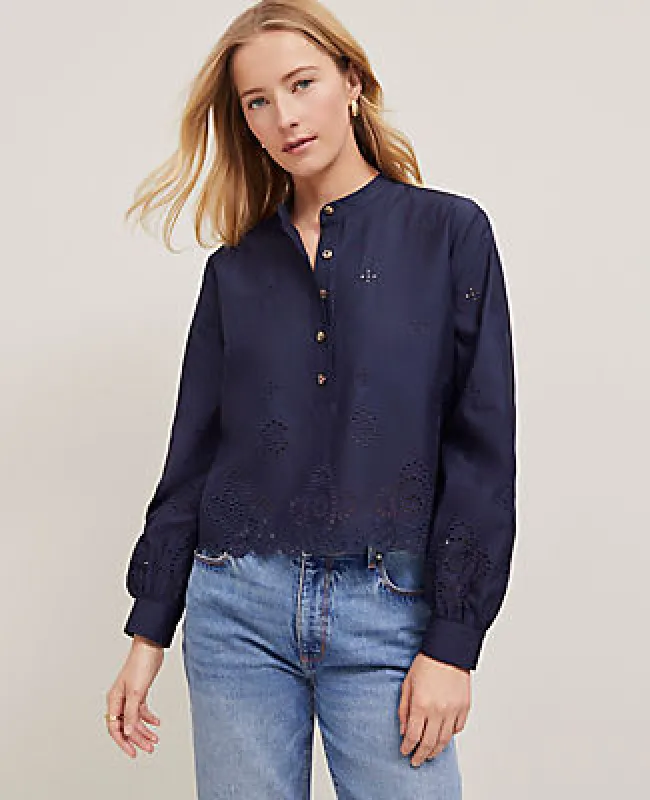 Ann Taylor Petite Scalloped Cutout Blouse sold by Ann Taylor