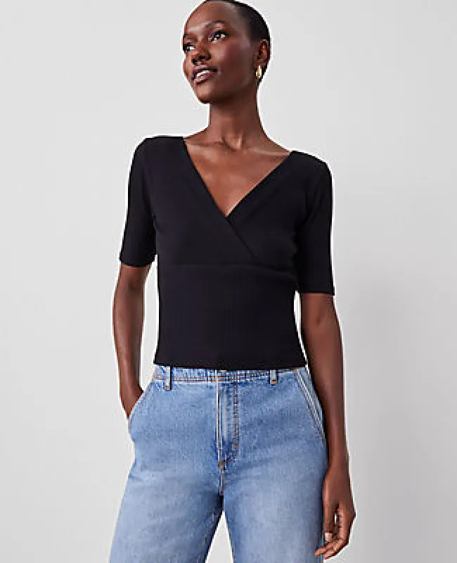 Ann Taylor Petite Crossover Neck Top sold by Ann Taylor