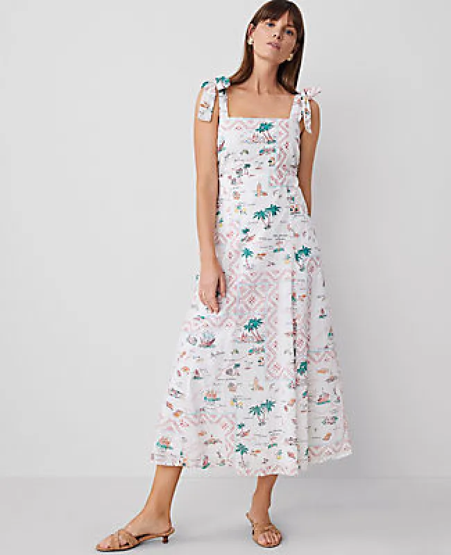 Ann Taylor Petite Map Print Flare Dress sold by Ann Taylor