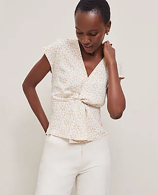 Ann Taylor Petite Floral Knotted V-Neck Top sold by Ann Taylor