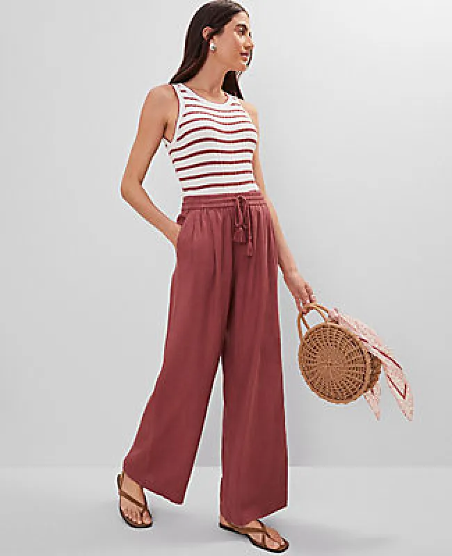 Ann Taylor Weekend Collection Pull-On Wide-Leg Pant in Linen Blend sold by Ann Taylor