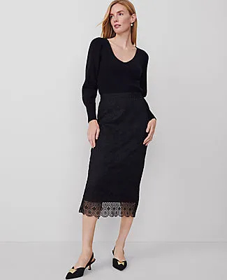 Ann Taylor Lace Hem Column Midi Skirt sold by Ann Taylor product image thumbnail 2