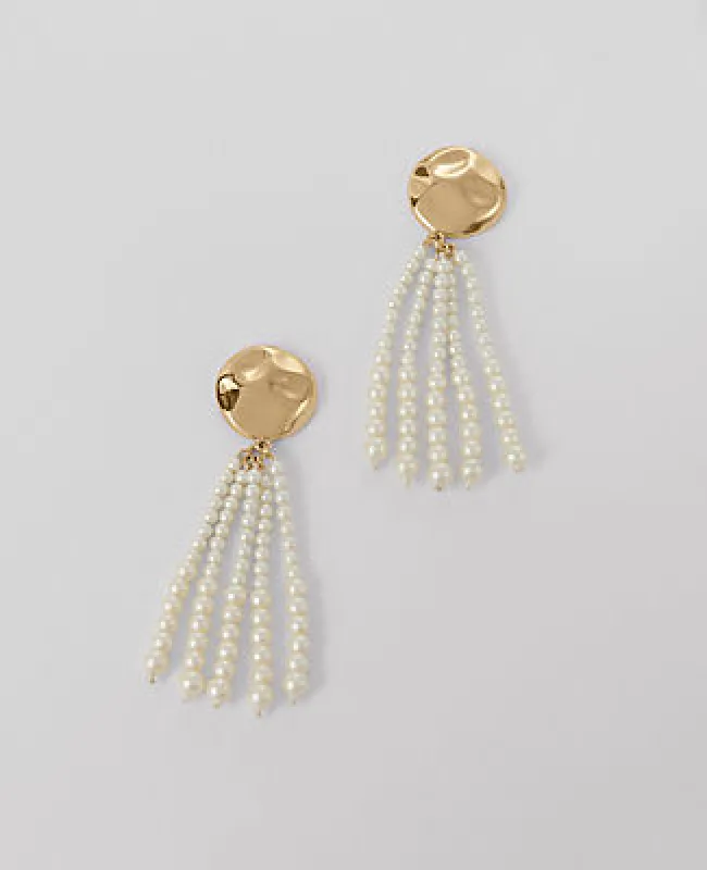 Ann Taylor Pearlized Metal Circle Tassel Earrings sold by Ann Taylor