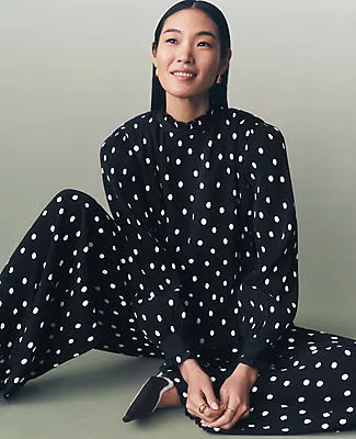 Ann Taylor Petite Dotted Ruffle Popover Top sold by Ann Taylor