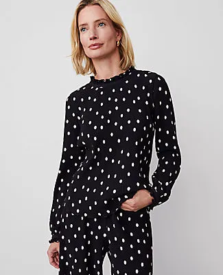 Ann Taylor Petite Dotted Ruffle Popover Top sold by Ann Taylor product image thumbnail 2
