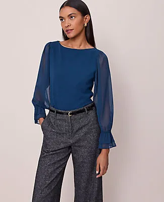 Ann Taylor Petite Mixed Media Pleated Sleeve Top sold by Ann Taylor product image thumbnail 3