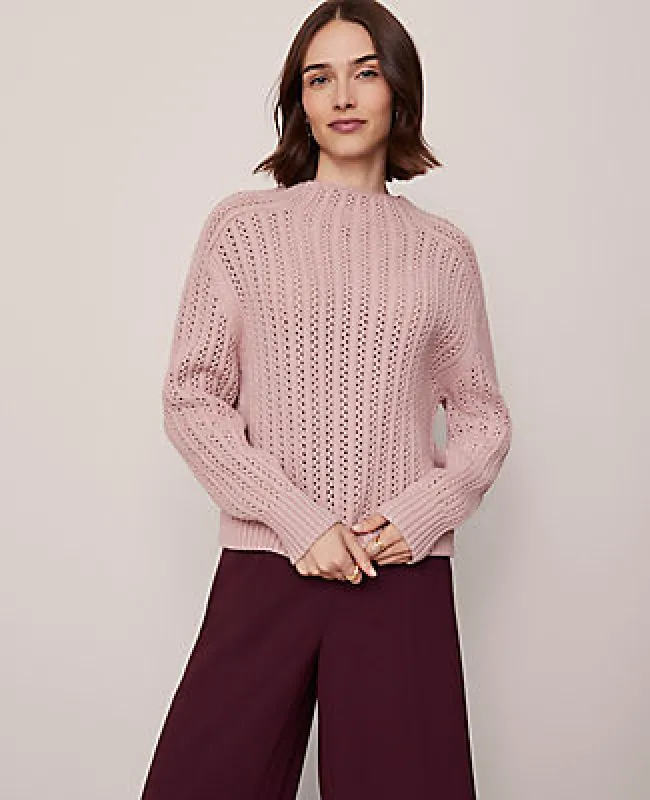 Ann Taylor Pointelle Mock Neck Sweater sold by Ann Taylor