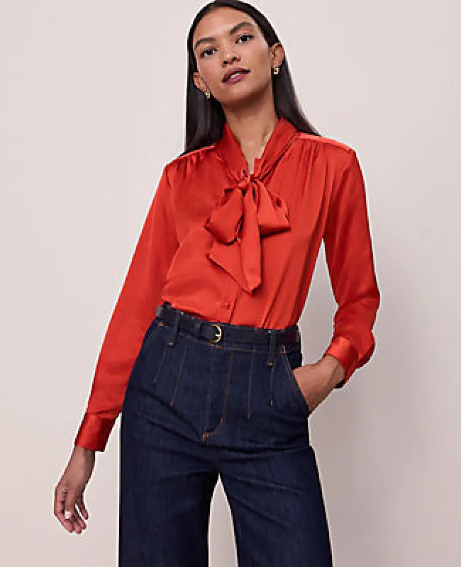 Ann Taylor Petite Satin Bow Blouse sold by Ann Taylor