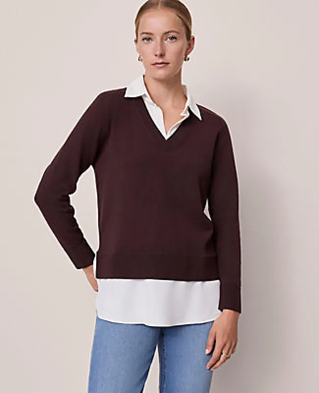 Ann Taylor Petite Layered Mix Media Sweater sold by Ann Taylor
