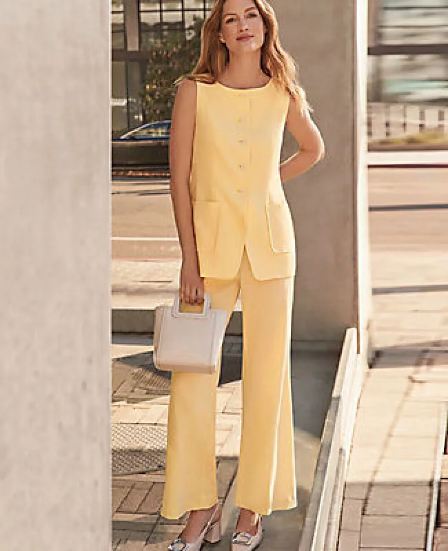 Ann Taylor The Petite Flare Ankle Pant in Linen Blend sold by Ann Taylor