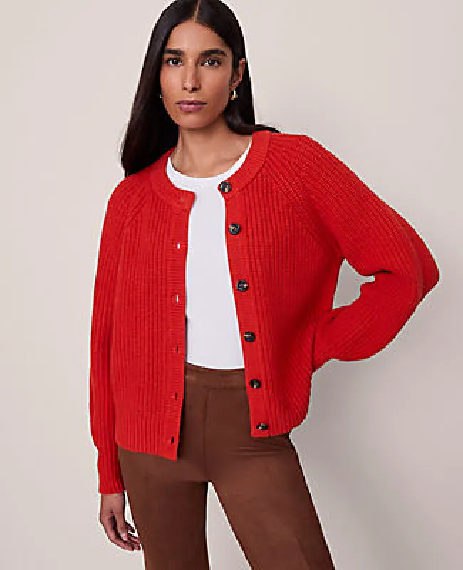 Ann Taylor Chunky Ribbed Crew Neck Cardigan sold by Ann Taylor