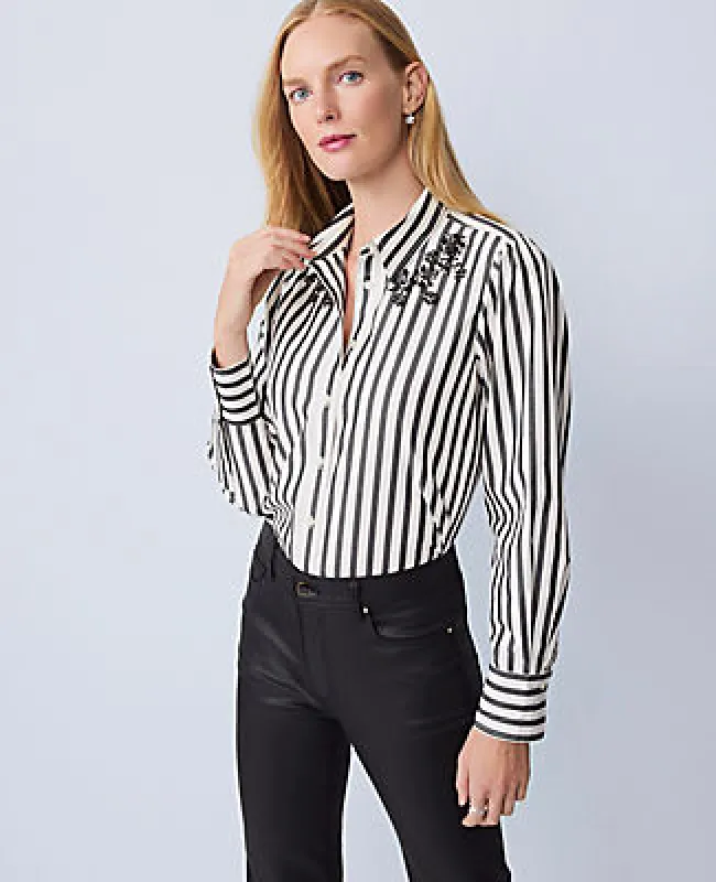 Ann Taylor Striped Embellished Shirt sold by Ann Taylor