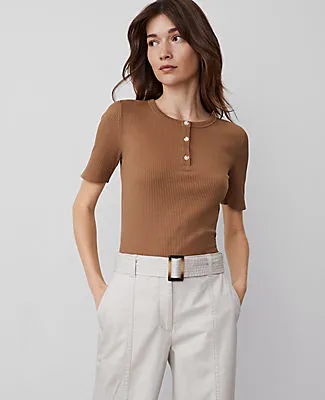 Ann Taylor Petite Weekend Collection Ribbed Henley Top sold by Ann Taylor