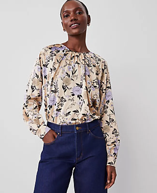 Ann Taylor Petite Floral Shirred Raglan Top sold by Ann Taylor