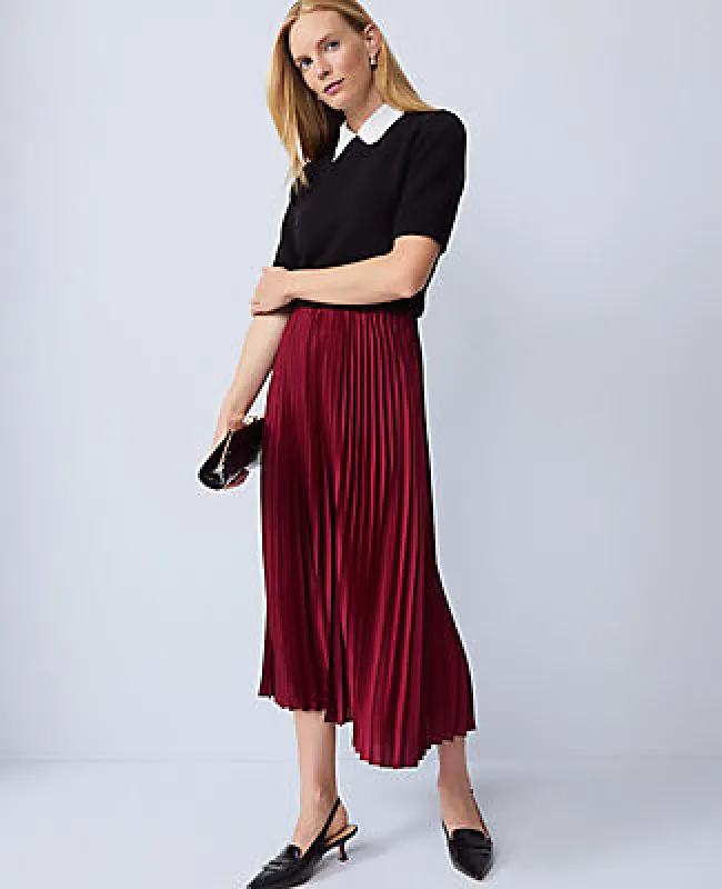 Ann Taylor Satin Pleated Midi Skirt sold by Ann Taylor