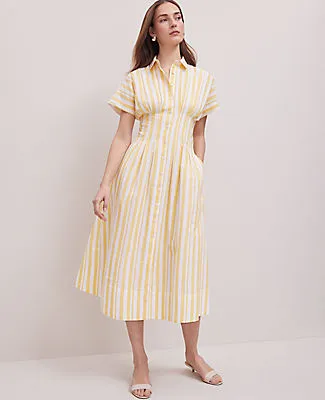 Ann Taylor Weekend Collection Striped Pleated Midi Pocket Shirtdress sold by Ann Taylor product image thumbnail 3
