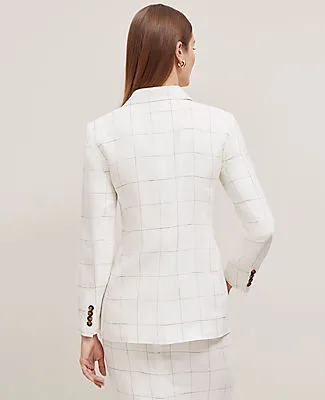 Ann Taylor The Petite Fitted One Button Blazer in Windowpane Linen Blend sold by Ann Taylor product image thumbnail 3