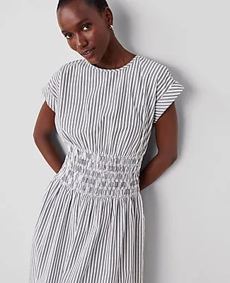 Ann Taylor Petite Striped Smocked-Waist Midi Flare Dress sold by Ann Taylor product image thumbnail 3