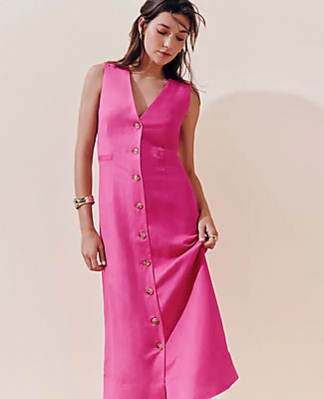 Ann Taylor Linen Blend V-Neck Shirtdress sold by Ann Taylor