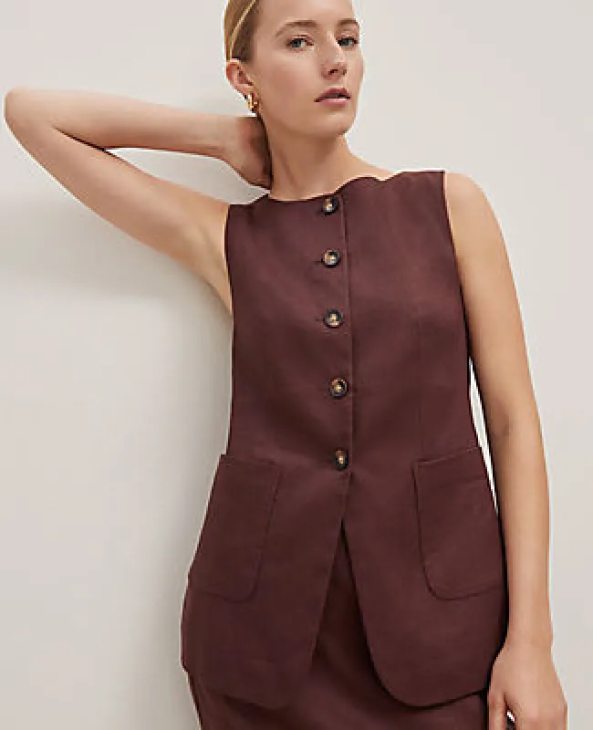 Ann Taylor The Long Crew Neck Vest in Linen Blend sold by Ann Taylor