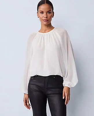 Ann Taylor Shirred Crew Neck Blouse sold by Ann Taylor