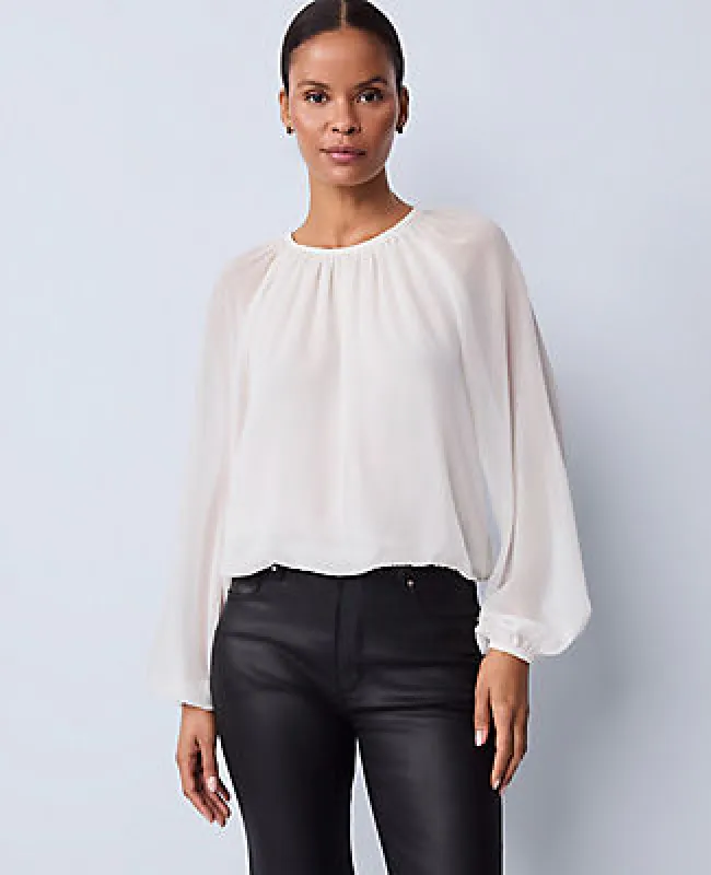 Ann Taylor Shirred Crew Neck Blouse sold by Ann Taylor