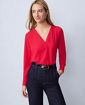 Ann Taylor Mixed Media Pleat Front Top sold by Ann Taylor