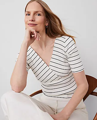 Ann Taylor Petite Striped Crossover Neck Top sold by Ann Taylor product image thumbnail 3
