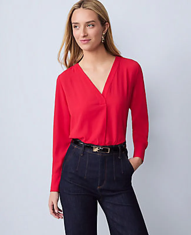 Ann Taylor Petite Mixed Media Pleat Front Top sold by Ann Taylor