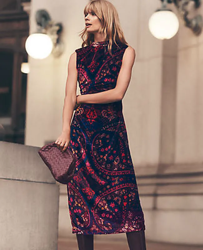 Ann Taylor Paisley Velvet Midi Dress sold by Ann Taylor