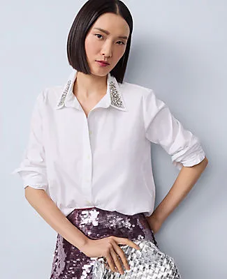 Ann Taylor Embellished Relaxed Perfect Shirt sold by Ann Taylor