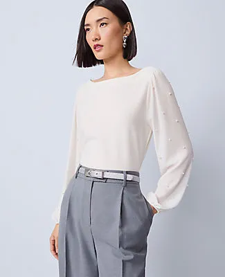 Ann Taylor Petite Mixed Media Embellished-Sleeve Top sold by Ann Taylor