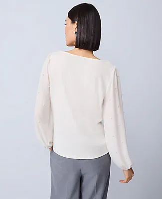 Ann Taylor Petite Mixed Media Embellished-Sleeve Top sold by Ann Taylor product image thumbnail 2