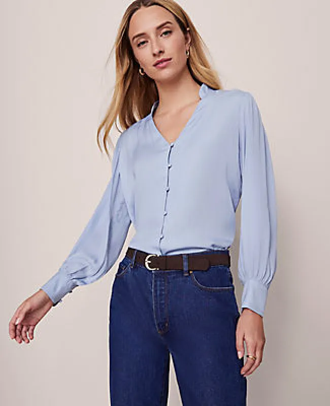 Ann Taylor Petite V-Neck Popover Top sold by Ann Taylor