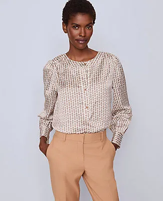 Ann Taylor Petite Chain Link Print Satin Popover Top sold by Ann Taylor