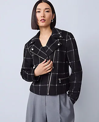 Ann Taylor The Petite Fitted Moto Jacket in Windowpane sold by Ann Taylor