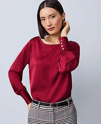 Ann Taylor Petite Satin Boat Neck Popover Top sold by Ann Taylor