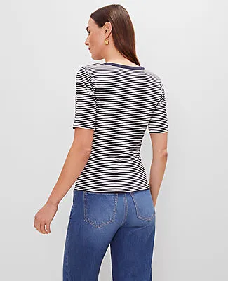 Ann Taylor Striped Contrast Trim Henley Top sold by Ann Taylor product image thumbnail 2