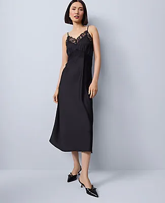 Ann Taylor Petite Lace Trim Satin Slip Midi Dress sold by Ann Taylor product image thumbnail 2