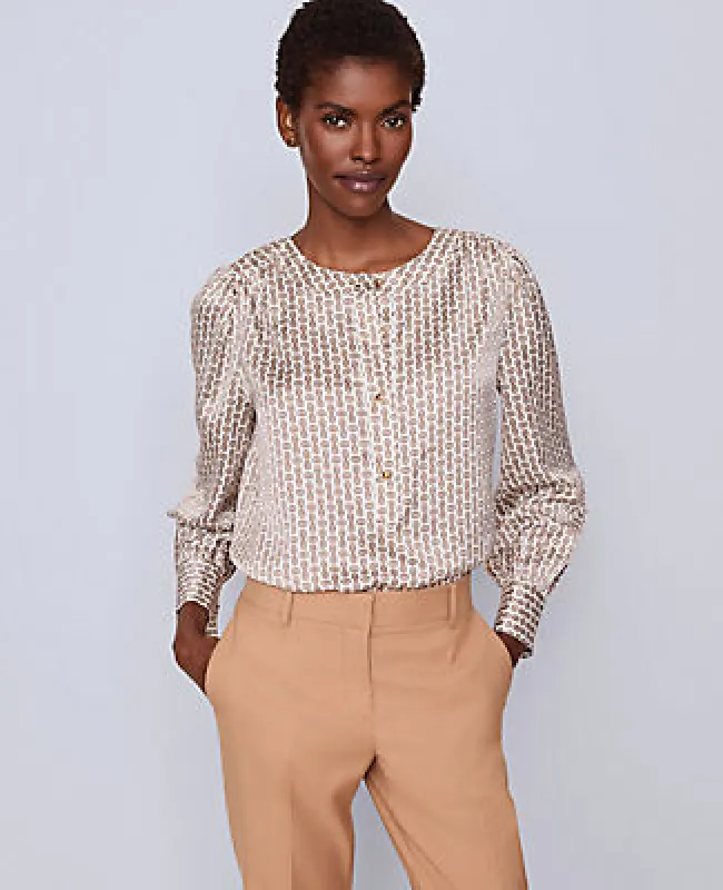Ann Taylor Petite Chain Link Print Satin Popover Top sold by Ann Taylor