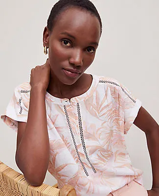 Ann Taylor Floral Cutout Linen Popover Top sold by Ann Taylor