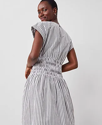 Ann Taylor Petite Striped Smocked-Waist Midi Flare Dress sold by Ann Taylor product image thumbnail 4
