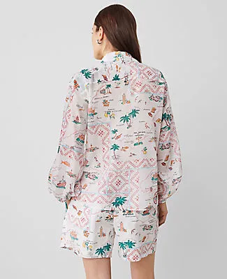 Ann Taylor Petite Map Print Blouson Sleeve Blouse sold by Ann Taylor product image thumbnail 2